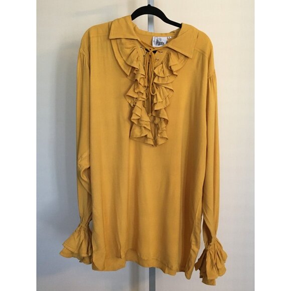 Pirate Dressing Costume Shirt Gold Halloween Renaissance Fest Ruffle Collar L - Picture 10 of 10